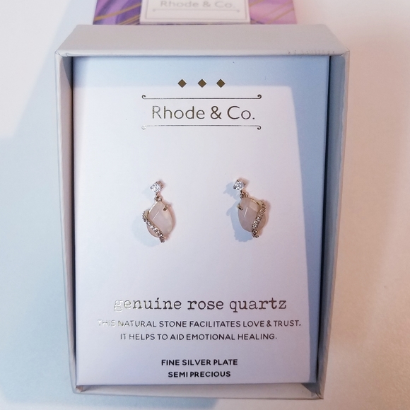 Rhode & Co. Rose Quartz Earrings Silver Plate in Box Love Trust Emotional Heal - Picture 4 of 5